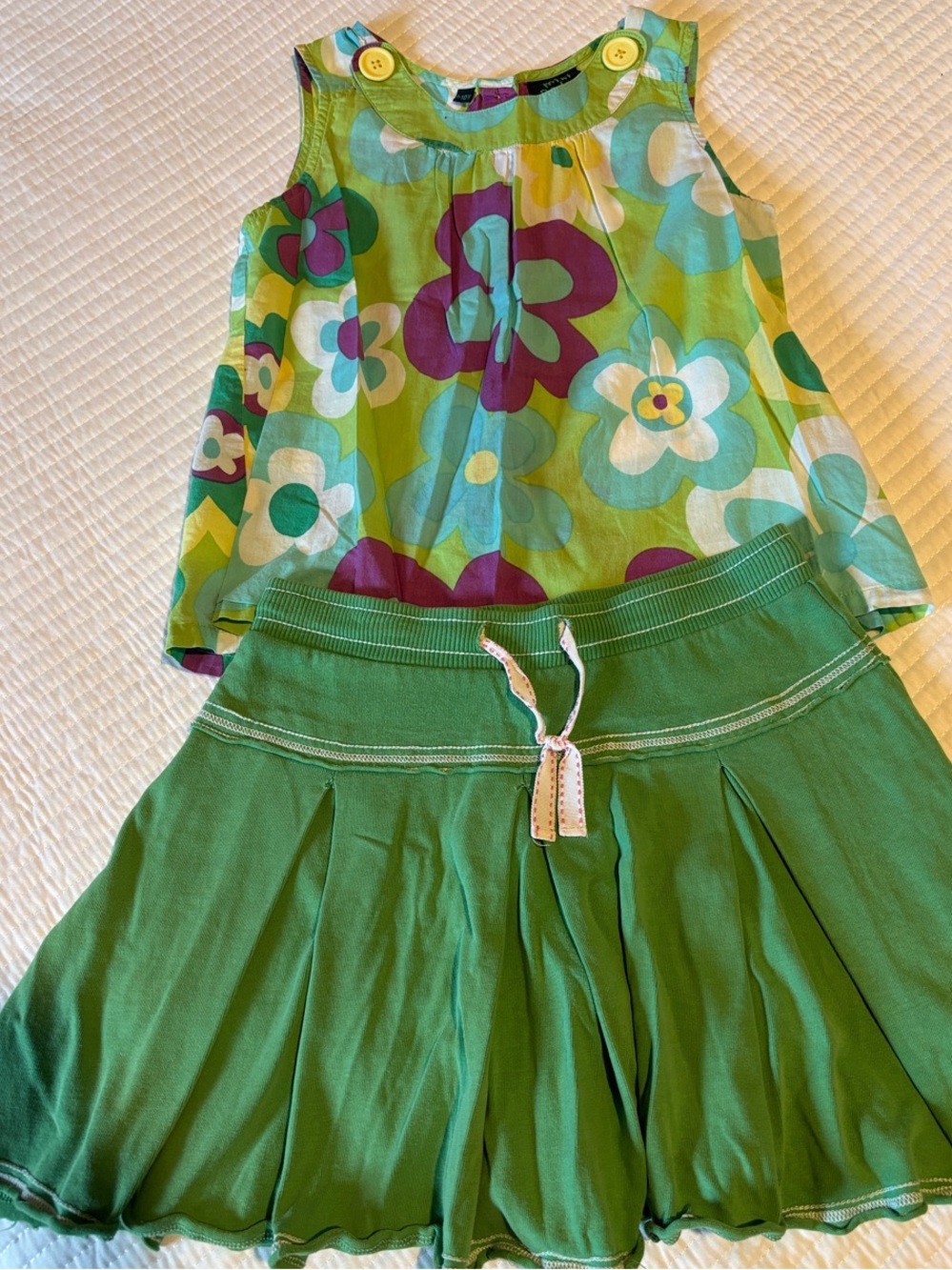 Mini Boden Green Floral Top & Green Skater Skirt Set